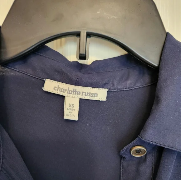 Navy Charlotte Russe Button Down Dress, Size XS - Picture 3 of 3